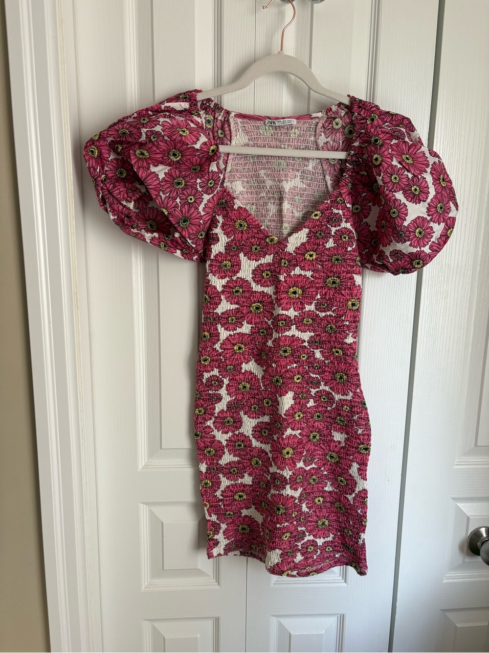 Zara Pink Floral Smocked Mini Dress